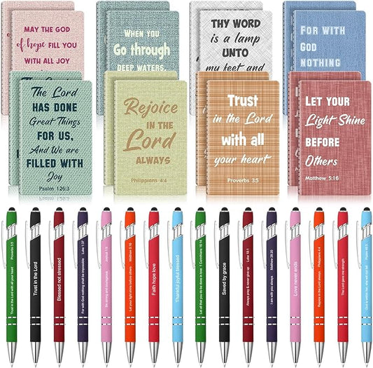 Funrous 32 Pcs Motivational Quote Pens Inspirational Notepads Mini Journal with Ballpoint Pen Small Notebooks Gift Set for Men Women Coworkers, Adult Party Favors Prizes Gift Bulk(Texture)