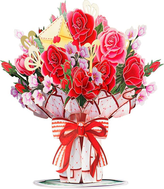 Paper Love 3D Lovely Bouquet Pop Up Flower Bouquet Card, With Detachable Popup Keepsake, Gift for Birthday, All Occasions - Oversized 10" x 7" Cover - Includes Envelope and Note Tag