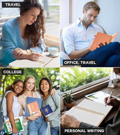 Spiral Notebook Journal for Women Men, 300 Numbered Lined Pages, College Ruled, A5 Hardcover Spiral Bound Notebook for School, Work, Note Taking Writing, Leather Spiral Journal Medium 5.9"x8.5"