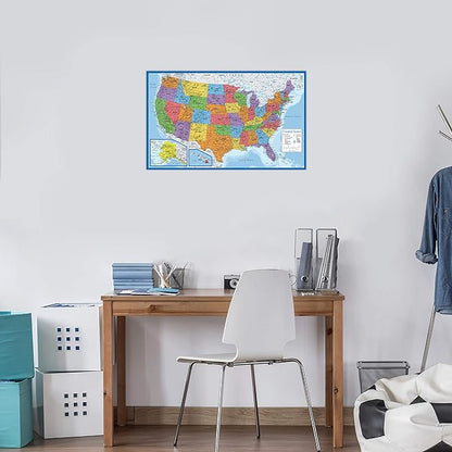 2 Pack - Laminated World Map Poster & USA Map Set - Equal Earth world map design shows continents at true relative size - US Map 18” x 29”