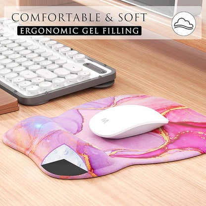 MROCO Ergonomic Mouse Pad with Gel Wrist Rest, Comfortable Mousepad with Smooth Wrist Support Surface and Non-Slip PU Base for Pain Relief, Computer, Laptop, Office & Home, 9.4 x 8.1 in, Pink Marble