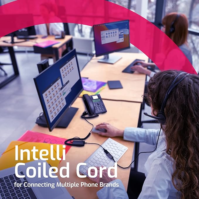 Global Teck Intelligent Cord (4ft) Compatible with Plantronics, AddaSound Headsets - QD to RJ9 with Quick Disconnect Headset Connector