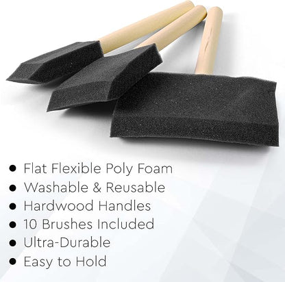 20 Piece Flat Flexible Poly Foam Bevel-Tipped Brush Set with Wooden Handles Ideal for Applying Paint, Oil-Based Paints, Stain, Varnish, Enamel, Latex Paint Smooth Surfaces & Arts & Crafts
