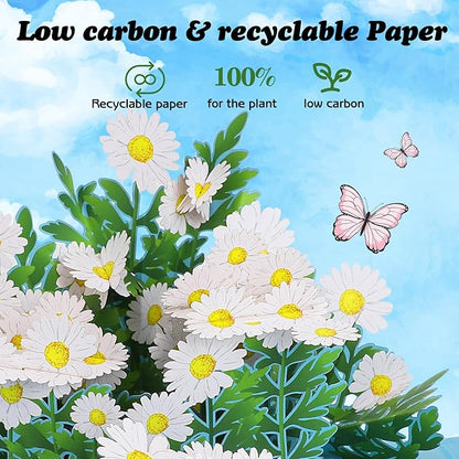 3D Daisy Flowers Pop Up Card for Teacher Appreciation Gifts, Thank You, Congratulations, Suitable for Mom, Daughter, Wife, Grandma