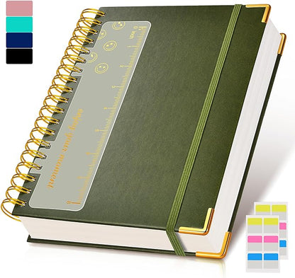 Spiral Notebook Journal 7.6” x 10”, 300 Pages Hardcover Leather Lined Journals for Women Men, B5 Large College Ruled Notebooks with 100 GSM Thick Paper, Spiral Journal for Writing Work, Olive Green