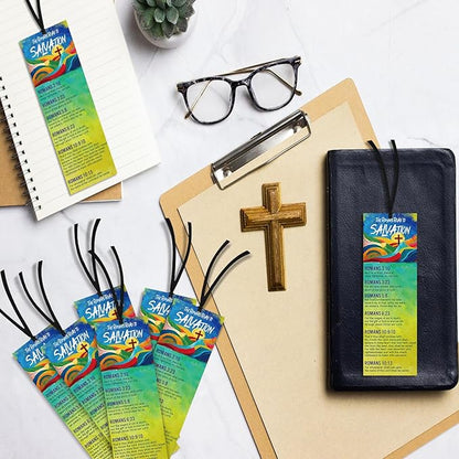 50 Pcs Romans Road to Salvation Bookmarks 6 x 2 Inches Roman's Road Cardstock Bookmark with 50 Pcs Hanging Strings
