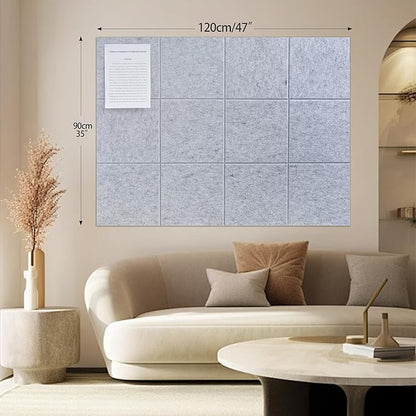 Large Felt Bulletin Board(48" x 36"),Cork Board Alternative,12 Pack Felt Wall Tiles with Safe Removable Adhesive Tabs,Notice Pin Board/Message Board/Vision Board for Office, School & Home
