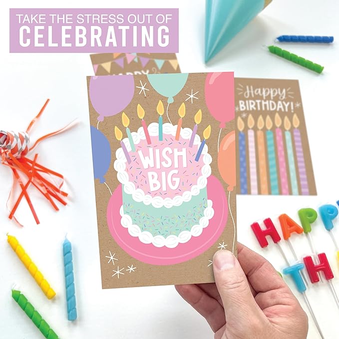 Hadley Designs 54 Happy Birthday Cards Bulk with Envelopes – Assorted Birthday Cards for Kids and Adults, Ideal for Personalization and Bulk Buyers (Doodle Kraft)