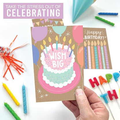 Hadley Designs 54 Happy Birthday Cards Bulk with Envelopes – Assorted Birthday Cards for Kids and Adults, Ideal for Personalization and Bulk Buyers (Doodle Kraft)