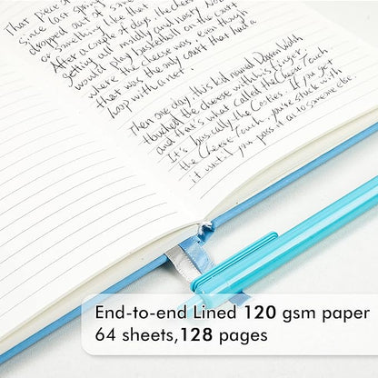 feela 5 Pack Notebooks Journals Bulk, Hardcover Classic Ruled Lined Journals with Pen Holder for Women Girls School Business Supplies, with 5 Black Pens, 120 GSM, 5.1”x8.3”, A5, Blue