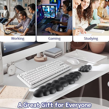 Cloud Wrist Rest Keyboard, Cloud Palm Rest Set with PU Leather Memory Foam, Cute Keyboard Rest for Wrist Support and Arm Rest, Desk Cloud Wrist Pad for PC/Gaming/Hand Cushion/Computer-Black