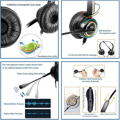 Volume and Mute Switch Headphone Office Binaural Headset with Microphone RJ9 Plug Only for Cisco IP Phones 794X 796X 797X 69XX Series and 8811,8841,8851,8861,8941,8945,8961,9951,9971 etc