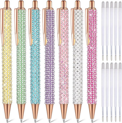 Sherr 7 Pcs Fancy Pens for Women Cute Sparkly Glitter Pens with 10 Pcs Black Ink Refills Pretty Gifts for Girls Office School Christmas Graduation(Mixed Color,Pearl)