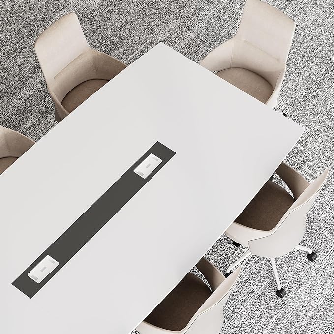 LITTLE TREE 8FT Conference Room Table, 94.48L x 47.21W x 29.52H Boat Shaped Meeting Table, White&Black