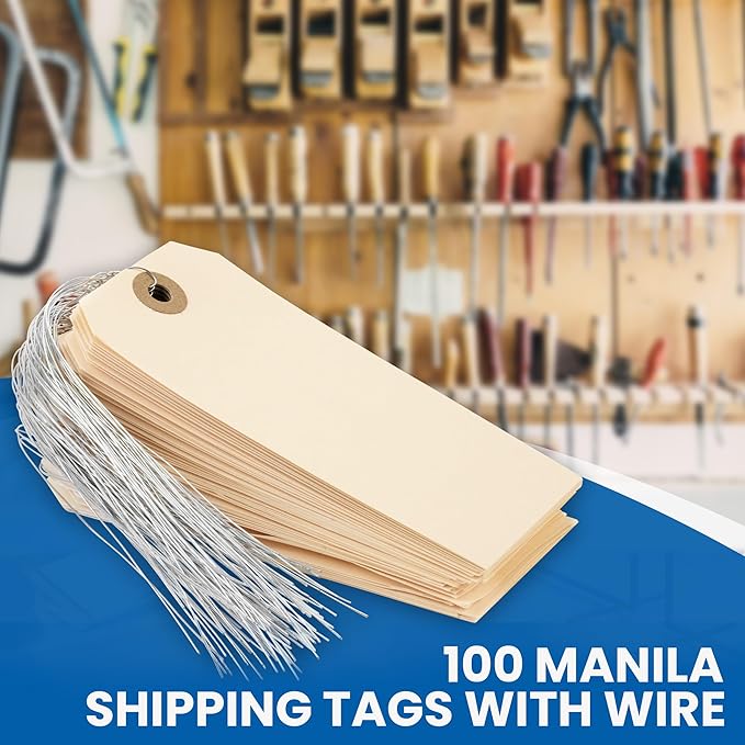 Perco Manila Shipping Tags #5 4 3/4" x 2 3/8" (12 x 6 cm) with Metal Wire Pack of 100