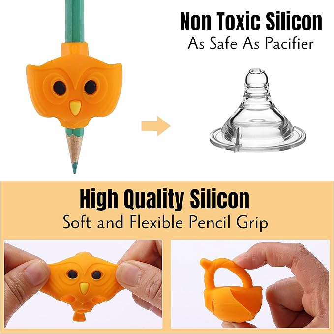Mr. Pen Owl Pencil Grips, 6 pcs, Silicone Gel, Cute, Fits Pencils, Pens, Crayons