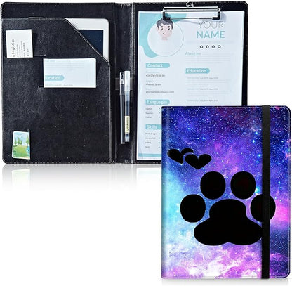 Padfolio Folder with Clipboard,Portfolios Organizer Clipboards with Storage Clipboard Writing Pad PU Leather Conference Document Organizer with Business Card Holder,Dog Paw Print