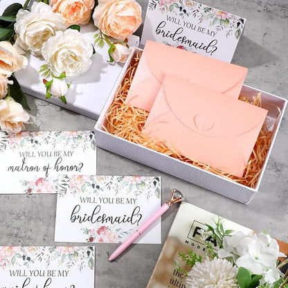 Spakon 16 Pcs Will You Be My Bridesmaid Cards with Envelopes Watercolor Greenery Floral Bridal Proposal Maid of Honor Matron of Honor Invited Favor for Bridal Shower Wedding (Flower)