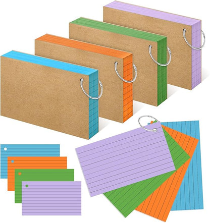 Colored Index Cards 3x5 Inches Flash Cards with Ring Lined Flashcards Heavy Note Cards for Studying School Supplies College, 200 Count