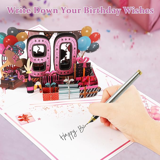 90th Birthday Card for Women, Jumbo 3D Pop Up 90th Birthday Gifts for Mom Grandma, Back In 1935 Happy 90 Year Old Sister Birthday Decorations Cards Card for Her, Rose Gold