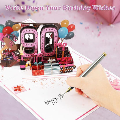 90th Birthday Card for Women, Jumbo 3D Pop Up 90th Birthday Gifts for Mom Grandma, Back In 1935 Happy 90 Year Old Sister Birthday Decorations Cards Card for Her, Rose Gold