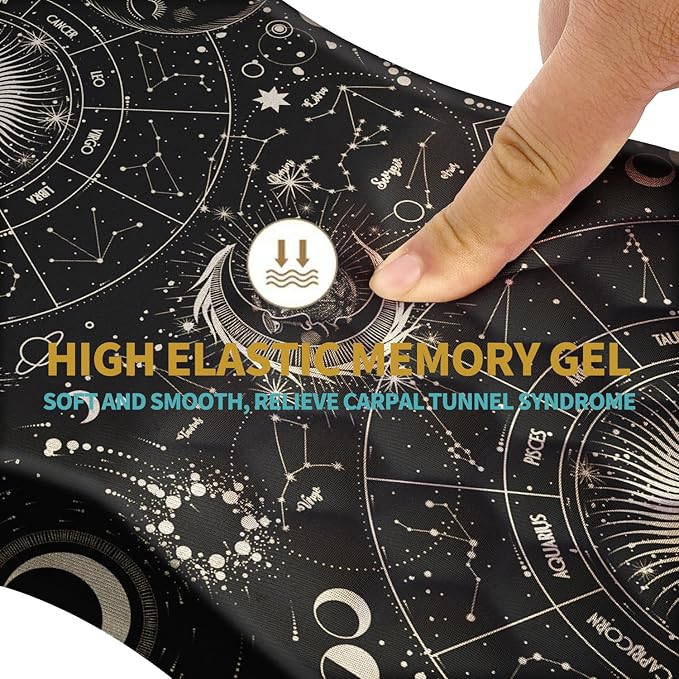 Hokafenle Ergonomic Mouse Pad Wrist Support with Massage Design, Wrist Rest Pain Relief Mousepad with Memory Foam&Non-Slip PU Base,Mouse Pads for Wireless Mouse (12x8 inch,Tarot Constellation)