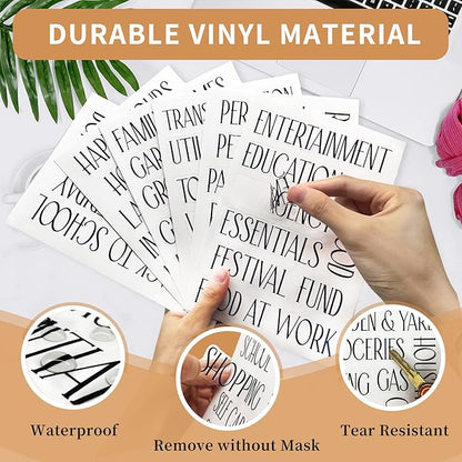 OOUUREC Cash Envelope Sticker Labels - 100 Black Vinyl Decals for Finance Planner, Budget Binder, Wallet