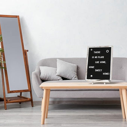Felt Letter Board with Rustic Vintage Frame and Stand 12x16 inch,Black Changeable Letter and Message Board Includes 792 Letters, Numbers and Symbols, Hook to Hang, 2 Canvas Bags