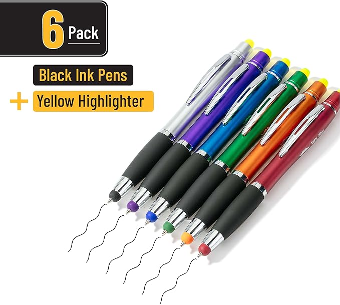 Mr. Pen- Bible Highlighter With Pen and Stylus for Touchscreens, 3 in 1, 6 pcs, Colorful Barrels, Yellow Highlighters, Black Ballpoint Pens, Highlighter Pen, Bible Pen, Bible Journaling Kit