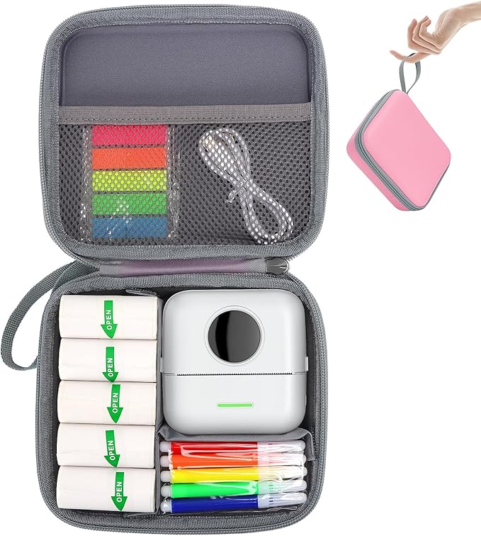 HBCX Mini Printer Case,Hard Protective Box,Portable High-capacity Travel Carrying Case,Suitable for Thermal Inkless Sticker Photo Printer,Label Marker,Instant Print Camera(Only Pink Case)