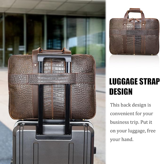 Polare X-Large 18" Full Grain Leather Briefcase For Men Business Travel Case Messenger Bag Fits 17.3" Laptop