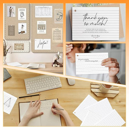 Tecmisse 160 PCS Index Cards 4 x 6 Inches, 180 GSM Thick Punched Flash Cards, Lined Note Cards, White Study Cards for School Learning and Office Supplies