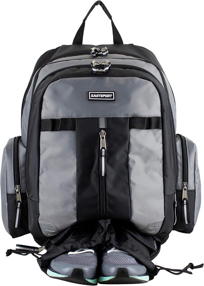 Eastsport Extra Large Backpack Expandable Oversized For Travel Hiking Work Camping Sports Outdoors With Drawstring Bag 18x13.5x9.5 Mochila De Viaje Ash Gray Black