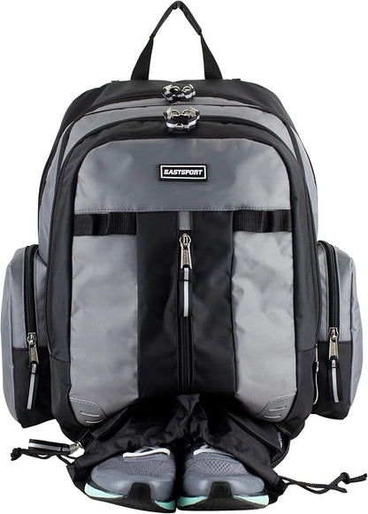 Eastsport Extra Large Backpack Expandable Oversized For Travel Hiking Work Camping Sports Outdoors With Drawstring Bag 18x13.5x9.5 Mochila De Viaje Ash Gray Black