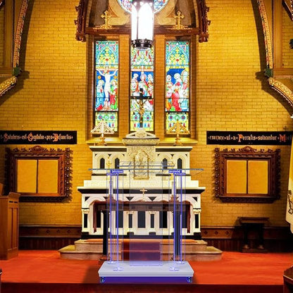 Acrylic Pulpits for Church with LED Lights 46" Tall Podium Stand with Wheels and Reading Platform, Clear Lectern for Speech, Classroom, Churches, Lecturn