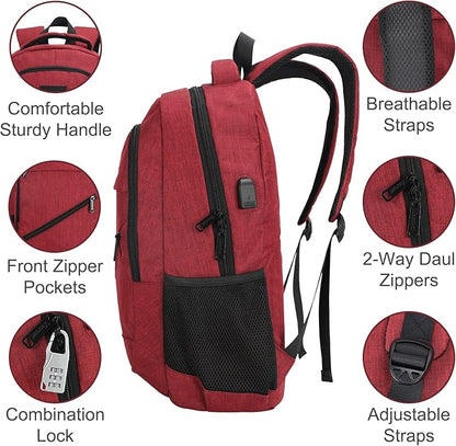 Laptop Backpack for Women, Anti Theft Backpack with USB Charging Port, 15.6 Inch Backpack for School Travel Work, Business (Red)