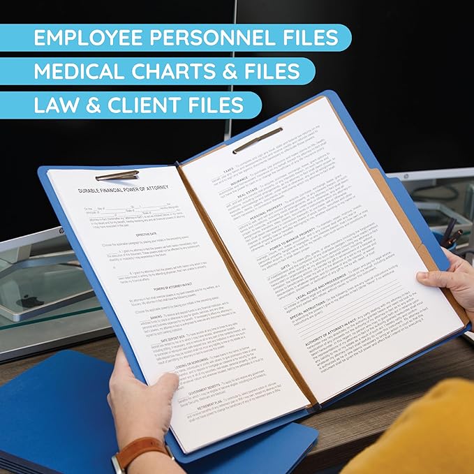 Blue Summit Classification Folders, Legal Size, 2 Dividers, Dark Blue – 10 Pack