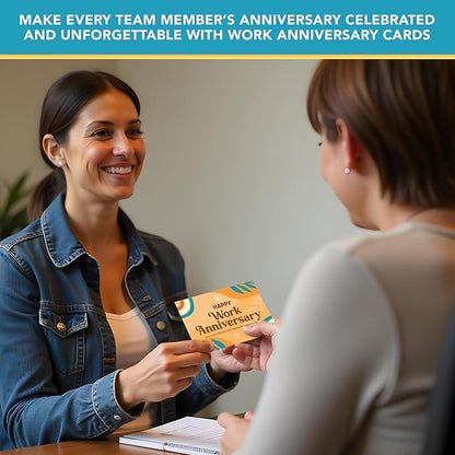 Decorably 50 Pack 6x4in Happy Work Anniversary Cards with Envelopes and Stickers, 10 Retro Designs Work Anniversary Cards for Employees, Blank Inside