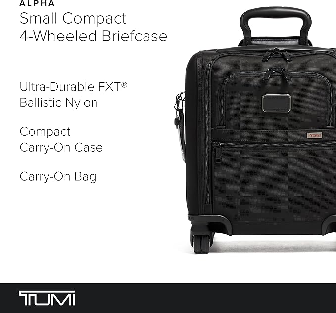 TUMI - Alpha Small Compact 4-Wheeled Briefcase - Laptop Briefcase - Rolling Suitcase with USB Ports - TUMI Tracer - Black
