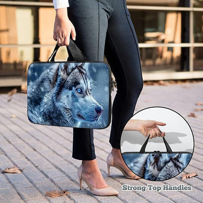 Universal Tablet Laptop Sleeve Case 10 inch, Blue Eye Wolf Slim Carrying Case Durable Handbag Travel Laptop Bag for 7 to 10-inch Laptops/Notebook/Kids Tablet/ipad/eBook Readers