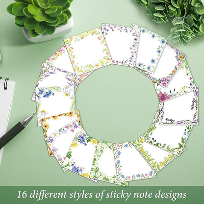 16 Pieces Spring Wreath Sticky Notes Flower Notes Pads Self-Adhesive Floral Sticky Memo Notes for Spring School Work Office Home Supplies Students Teachers Present
