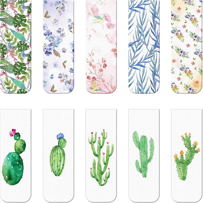 Chinco 10 Pieces Magnetic Bookmarks Magnet Page Markers Assorted Book Markers Set for Students Reading Gifts for Christmas(Cactus)