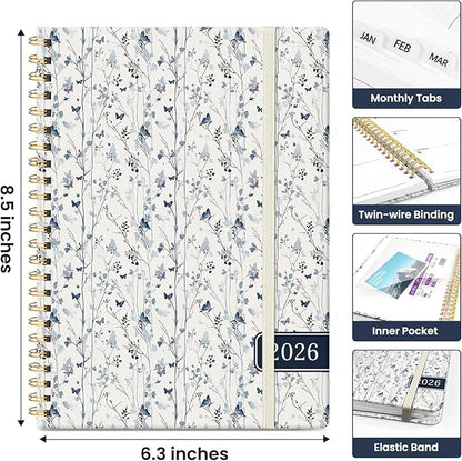 2026 Planner, Aesthetic Weekly and Monthly Planner for Women, Jan 2026 to Dec 2026, Hardcover 2026 Calendar Book with Monthly Tabs, Inner Pocket, Perfect for Office Home School - A5 (6.3" x 8.5"), Butterfly Grove