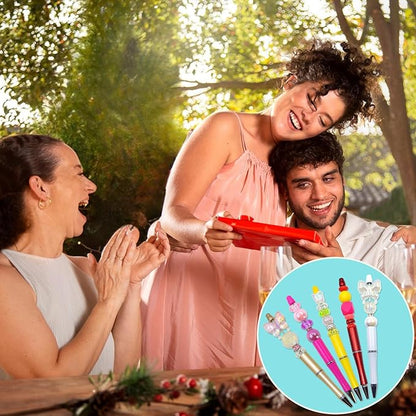 15 Pieces Beadable Pens - Beaded Pens Colourful Plastic Diy Black Ink Ballpoint Pens Bulk - Bead Pens Suitable For Teacher, Students, Office, School, Graduation Gift Supplies