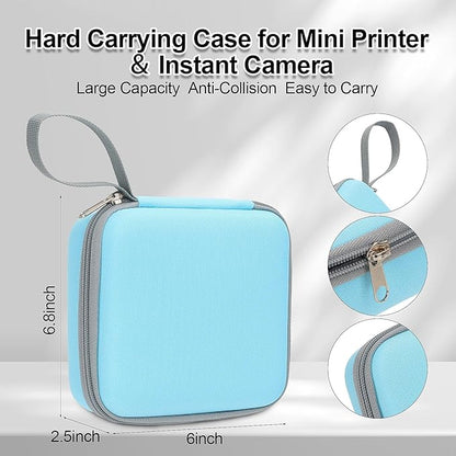 HBCX Mini Printer Case,Hard Protective Box,Portable High-capacity Travel Carrying Case,Suitable for Thermal Inkless Sticker Photo Printer,Label Marker,Instant Print Camera(Only Blue Case)