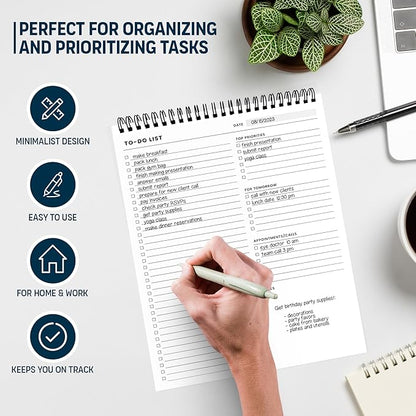 Of a Happy Kind To Do List Spiral Notepad 8.5x11 52 Sheets - Multiple Functional Sections - Daily Planner Notebook - Task Todo Checklist, Agenda Note Pad for Work