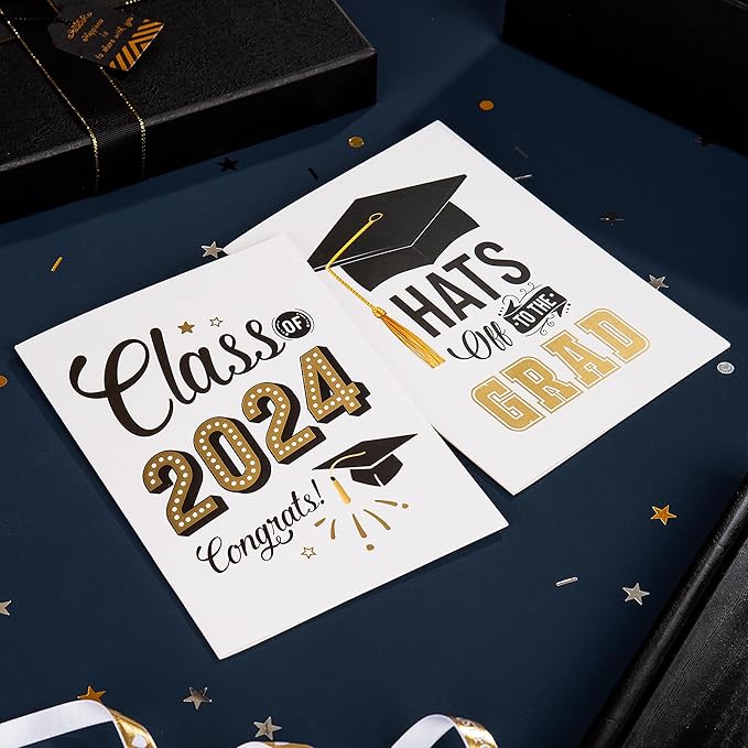 Paper Play Gold Foil Graduation Cards Assortment Bulk Pack of 20 Congratulations Graduation Card 2024-5x7 Inch with Matching Stickers & Kraft Envelopes, Graduation Cards Bulk College & High School