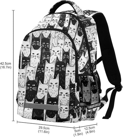 MNSRUU Laptop Backpack with Chest Strap, Black Cat School Backpack, Travel Hiking Backpack for Boys Girls Teen Adult, Rucksack, Knapsack