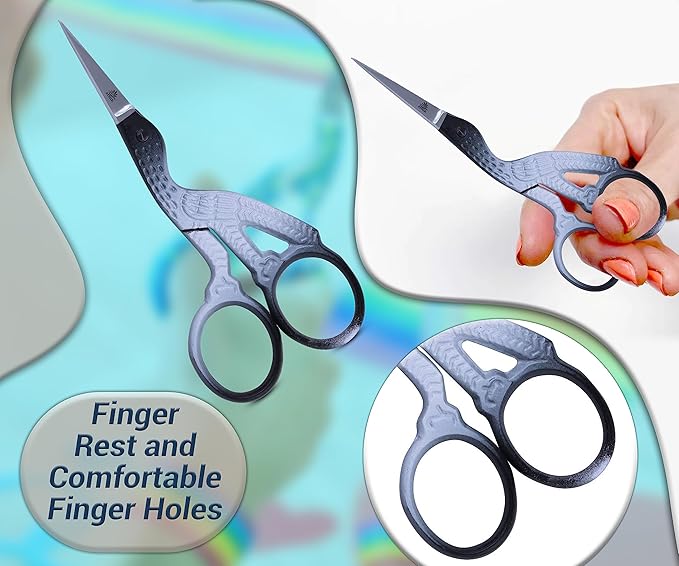 Embroidery Scissors Sewing Sharp Shears Fabric Crafting Scissor for Threading Art Home Crafts, Office Work, Stainless Steel Vintage Stork Style Safety Needlework Cross-Stitch Tailor Scissors