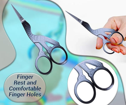 Embroidery Scissors Sewing Sharp Shears Fabric Crafting Scissor for Threading Art Home Crafts, Office Work, Stainless Steel Vintage Stork Style Safety Needlework Cross-Stitch Tailor Scissors